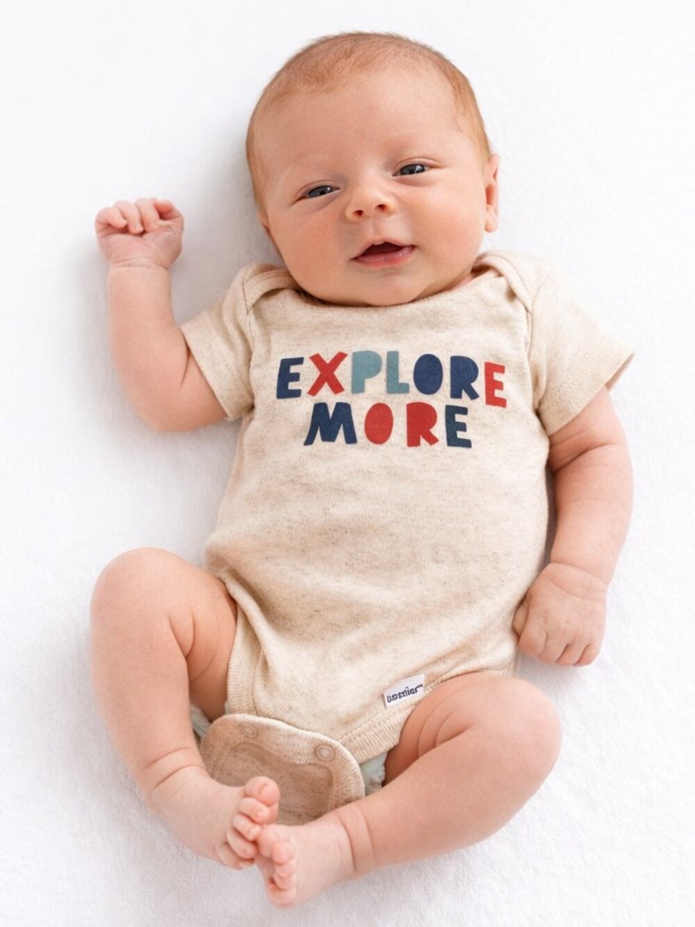Gerber Baby Boys One Piece Graphic Romper Tan Short Sleeve Newborn